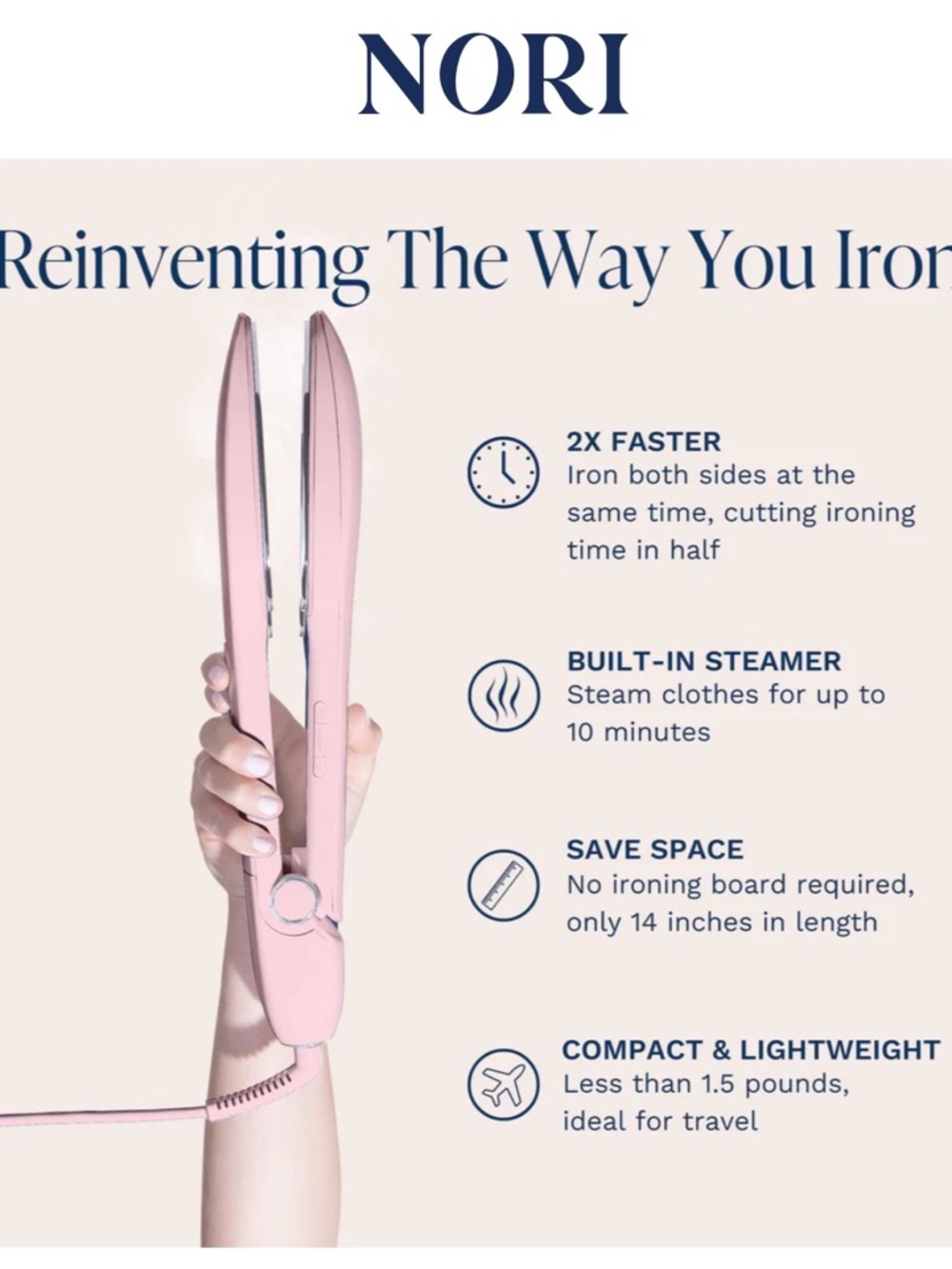 NOR Dual-Side Fabric Iron in Light Pink
